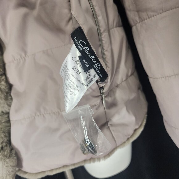 Charlie B Women’s Size M/M Gray Faux Fur Quilted Puffer Reversible Hooded Jacket - Picture 4 of 6